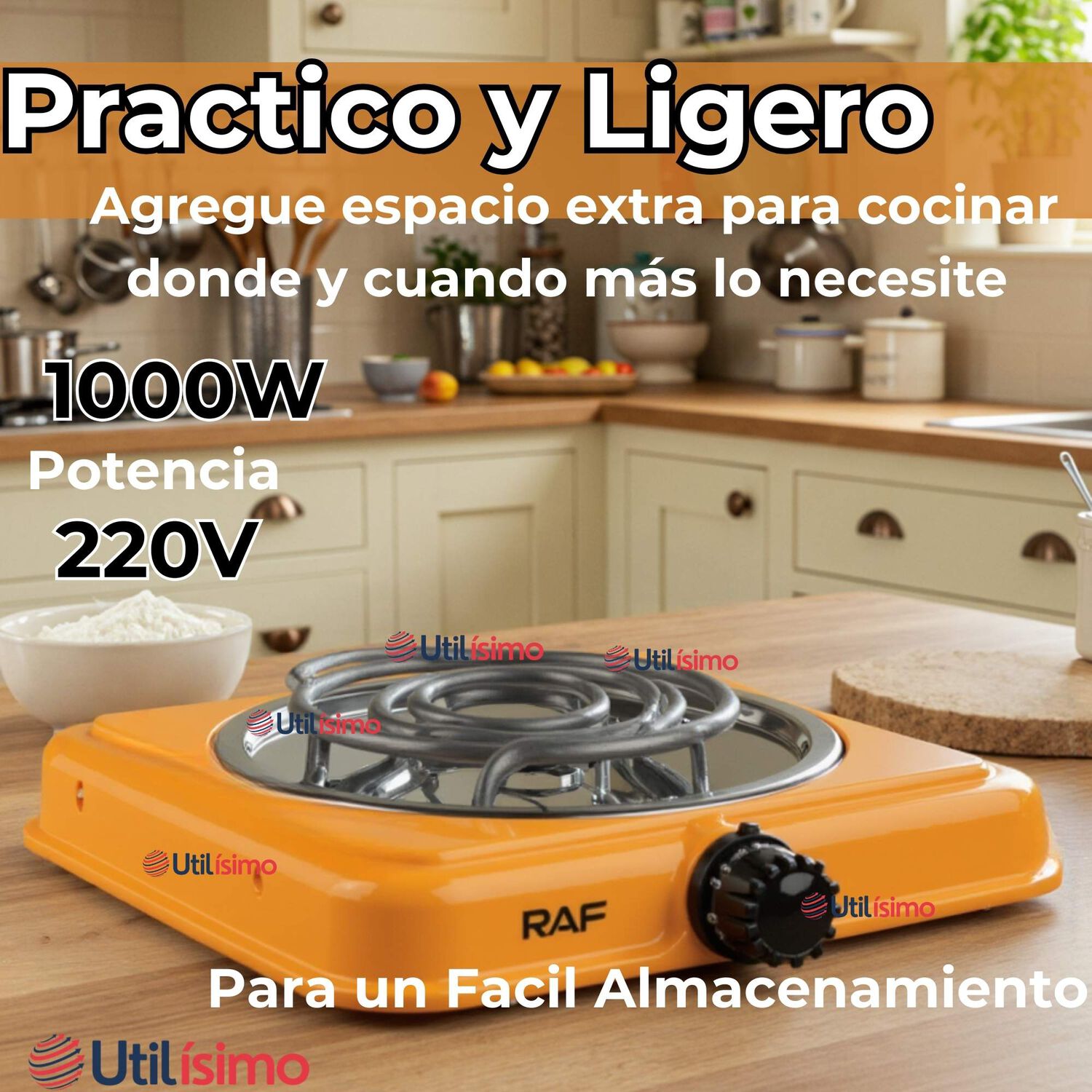 Cocina El&eacute;ctrica Port&aacute;til 1 Plato 1000w De Potencia Naranja image number 1.0