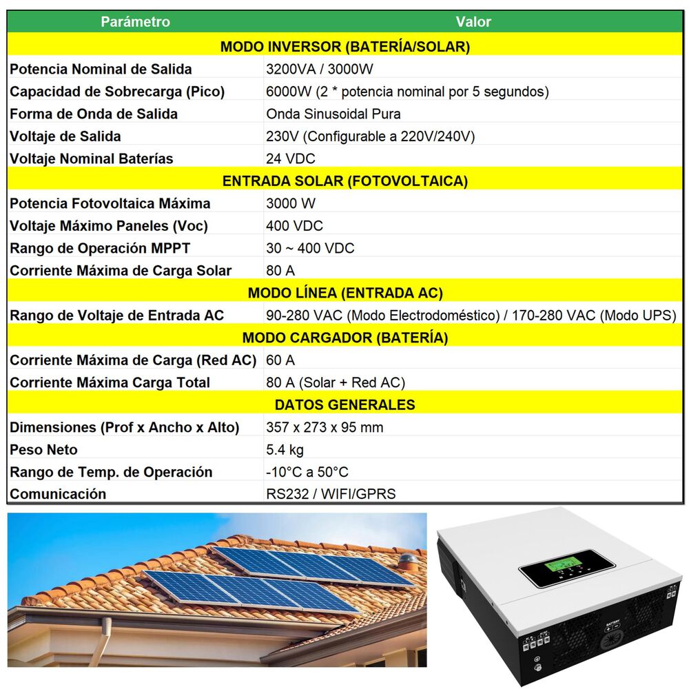 Inversor Solar Con Wifi Híbrido 3000w Potencia Máxima 6000w image number 5.0