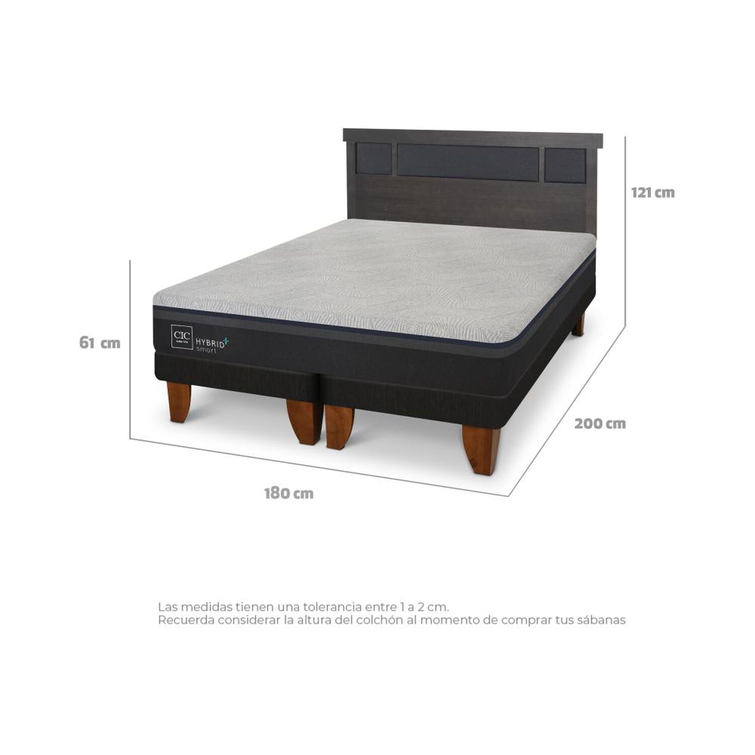 Cama Europea Cic Hybrid Plus / King / Base Dividida + Respaldo image number 3.0