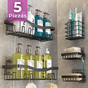 Set Organizador De Ducha 5 Piezas Acero Inoxidable Instalación Adhesiva