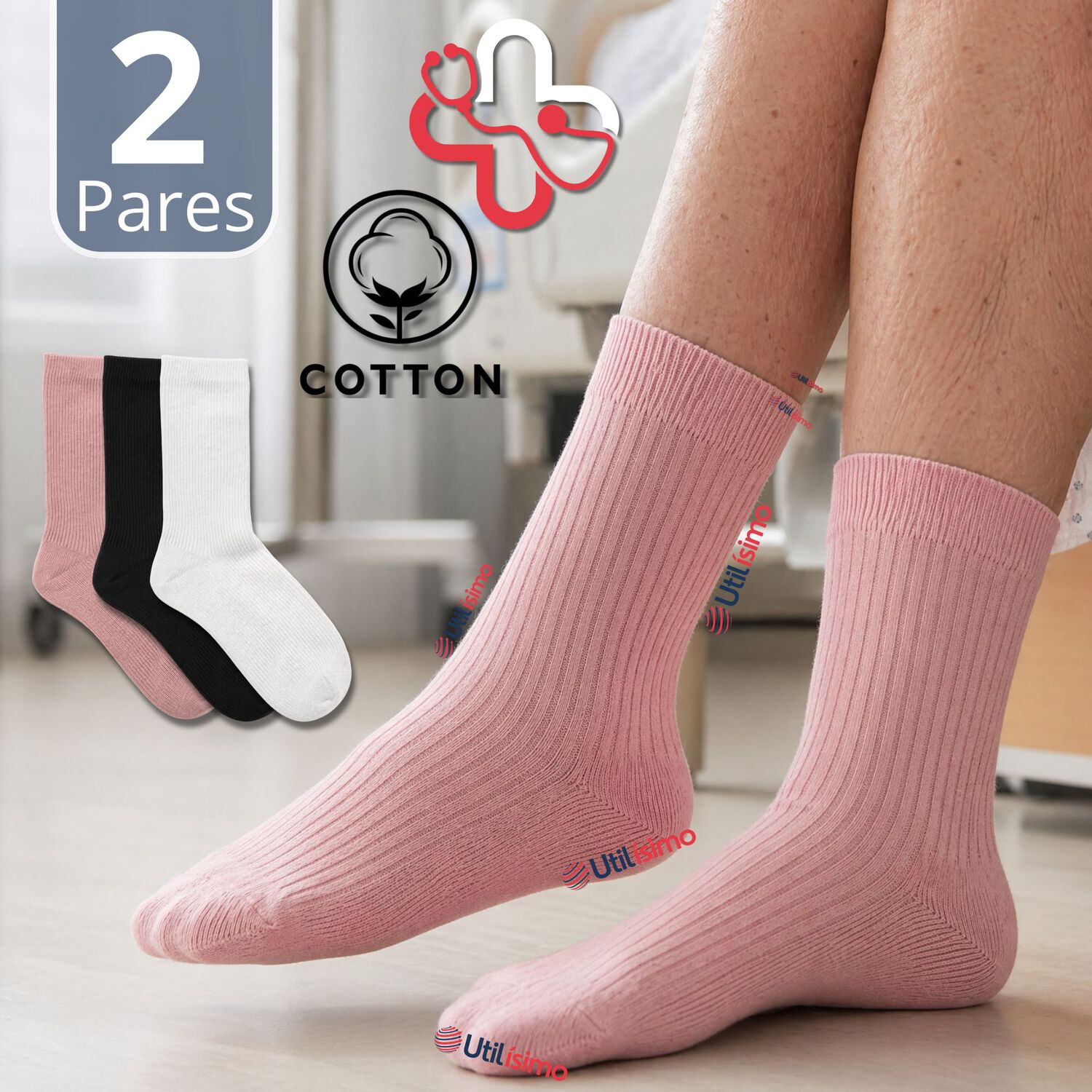 Pack 2 Pares Calcetines Diab&eacute;ticos Mujer Algod&oacute;n Suave Colores Surtidos Protecci&oacute;n image number 0.0