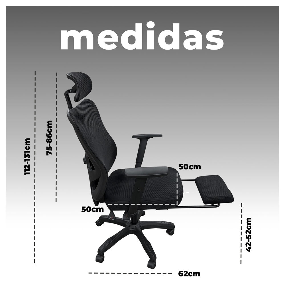 Silla Ergonómica Reclinable Con Reposapiés Máximo Confort Para Tu Oficina image number 5.0