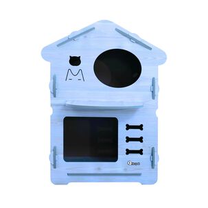 Casa Gatos Perros Madera Torre 2 Pisos 80cm Altura Azul