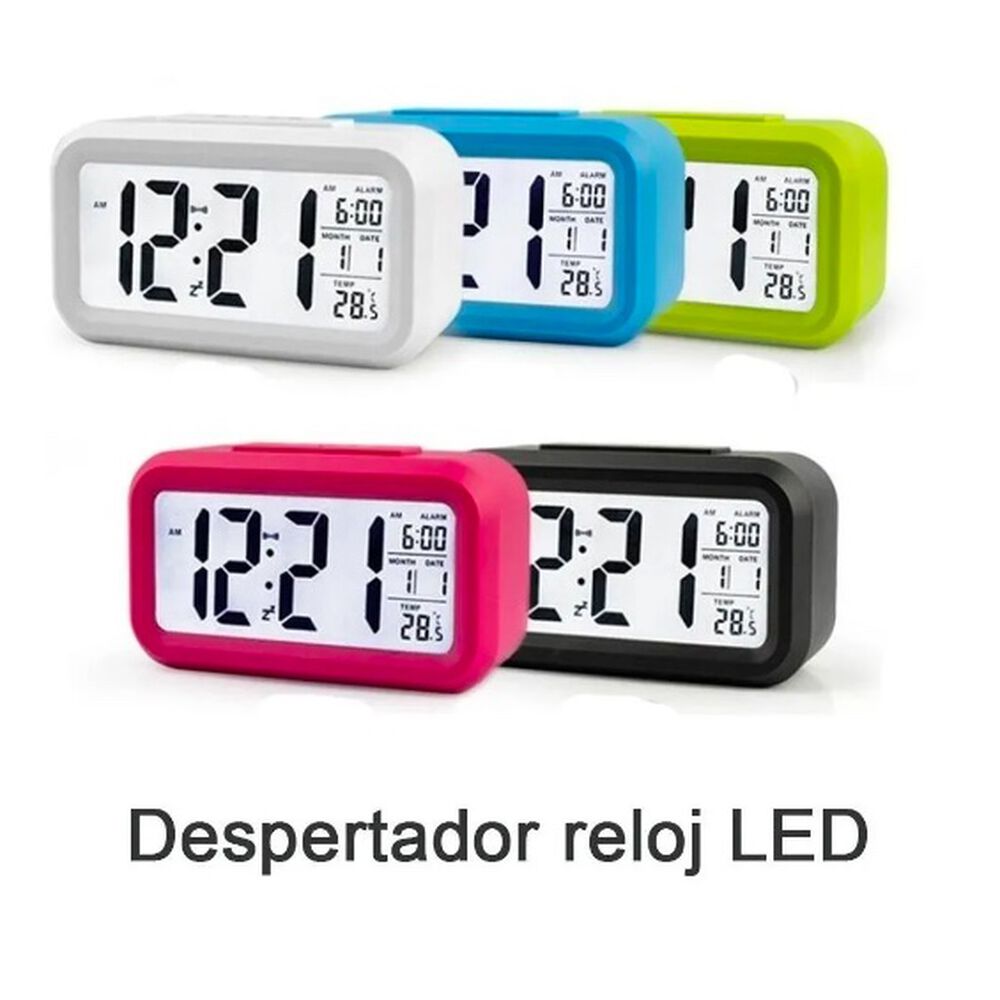 Reloj Despertador Digital Luz Lcd Temperatura Azul image number 1.0