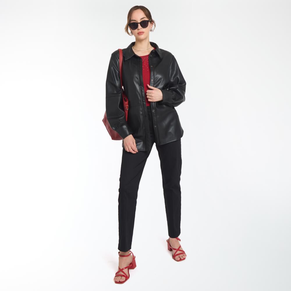 Chaqueta Ecocuero Con Broches Cuello Camisero Mujer Lesage image number 1.0