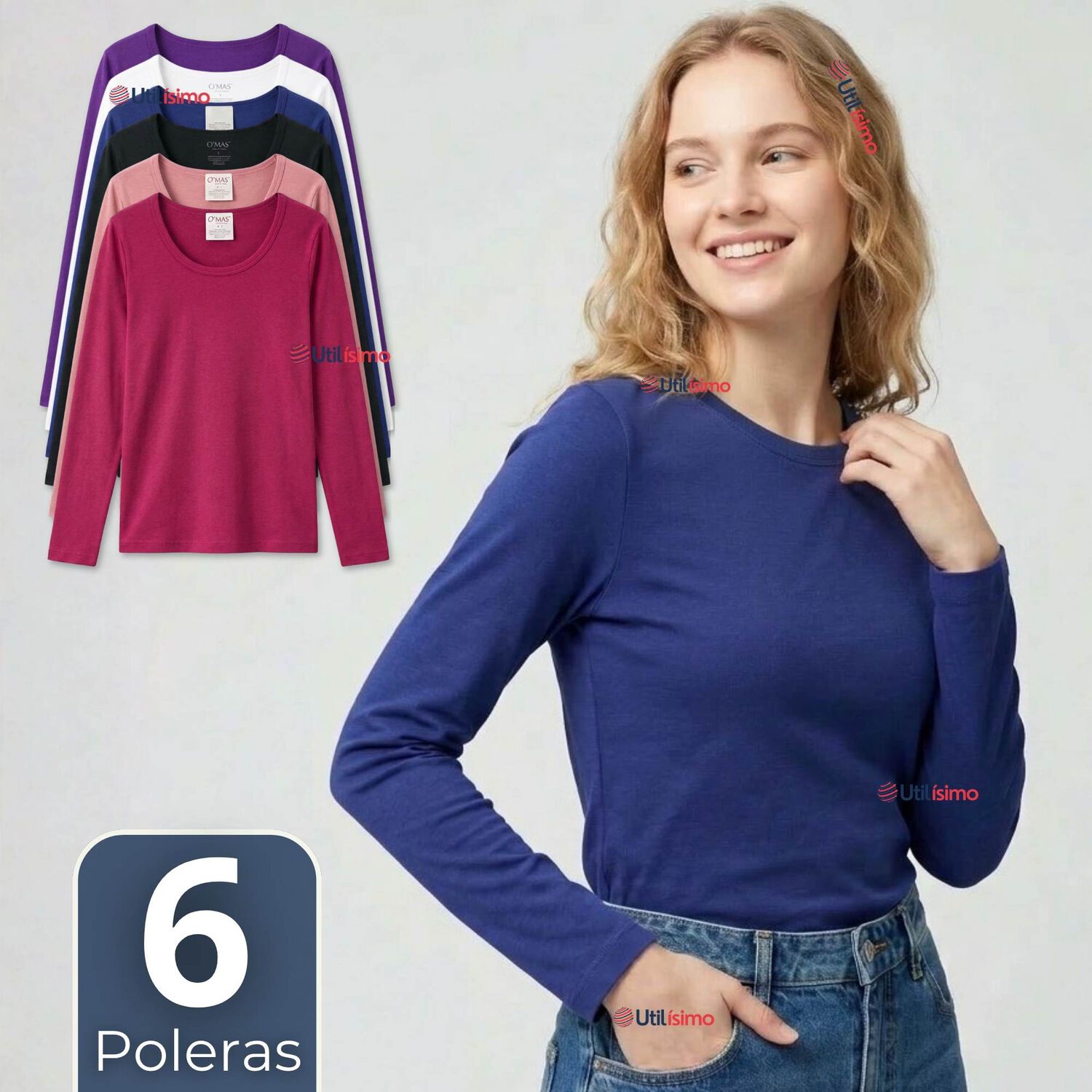 Pack 6 Camisetas Poleras Polar Primera Capa Manga Larga Colores Surtidos Mujer image number 0.0