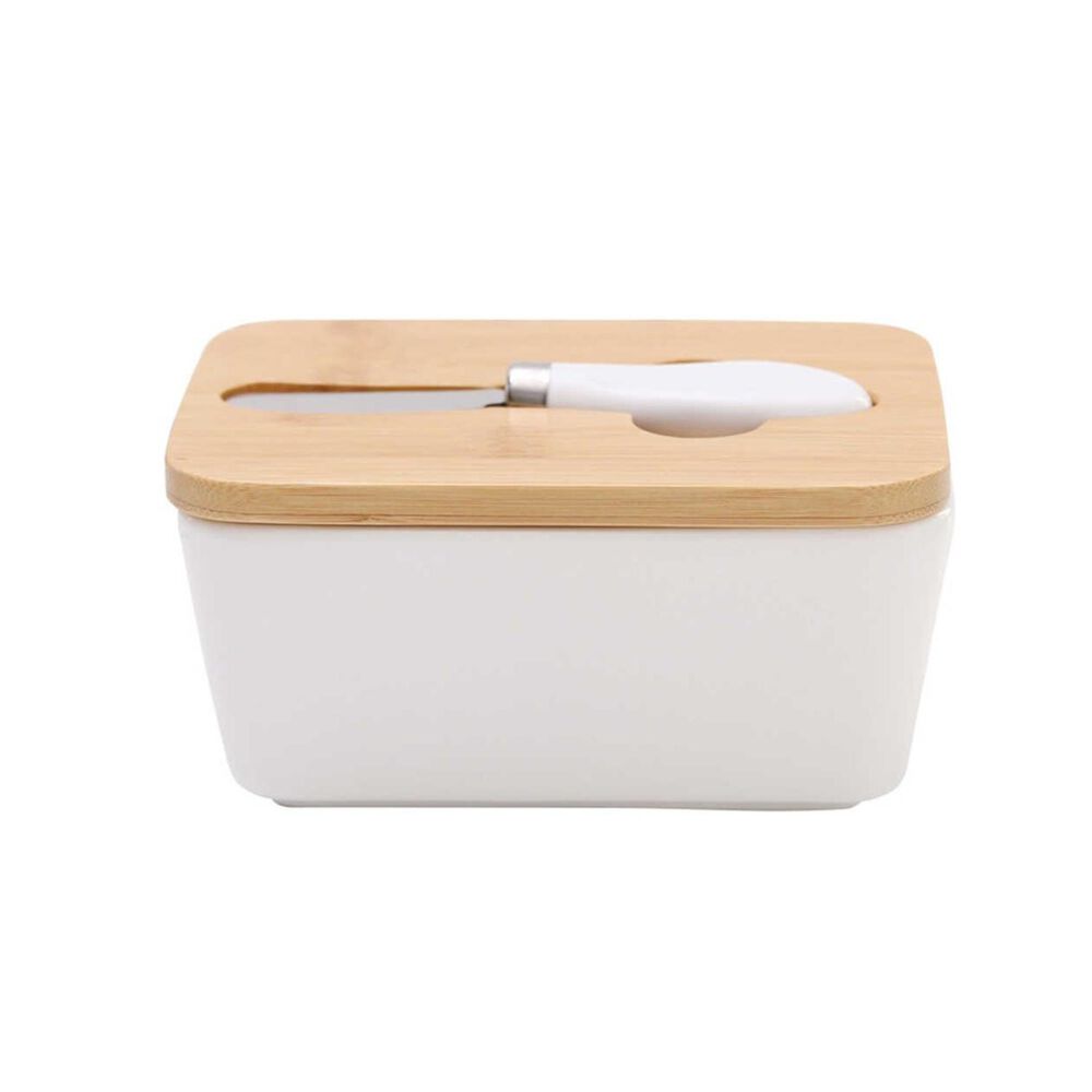 Mantequillero De Cer&aacute;mica Con Tapa De Madera image number 4.0