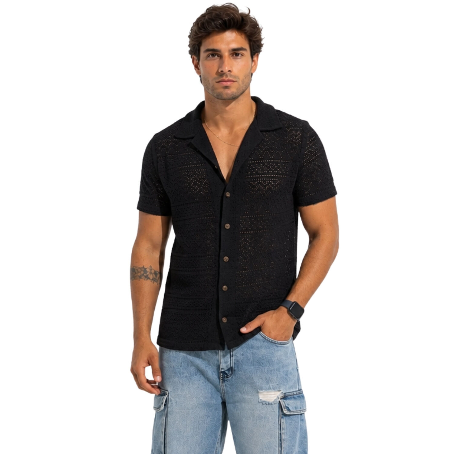 Camisa Malla Cuello Cubano Escocia image number 0.0