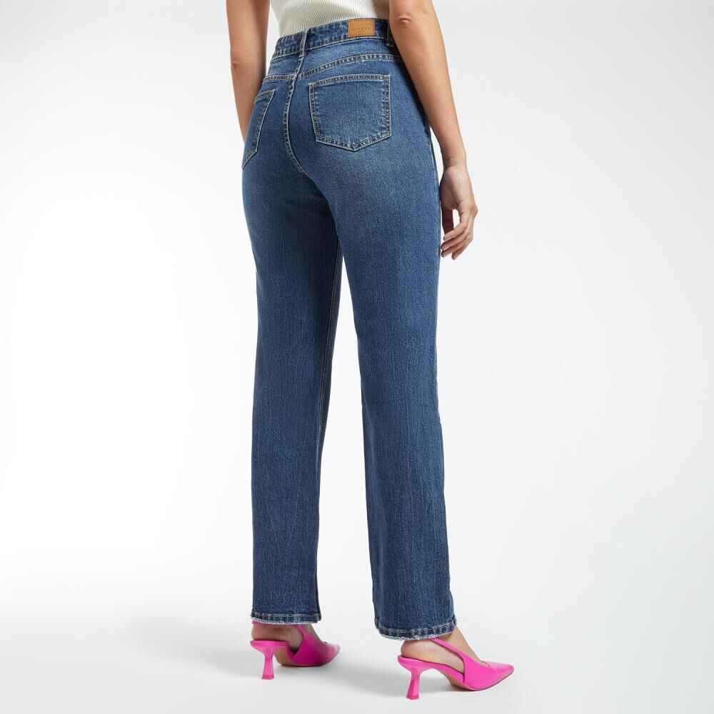 Jeans Con Basta Abierta En Los Lados Tiro Alto Recto Mujer Kimera