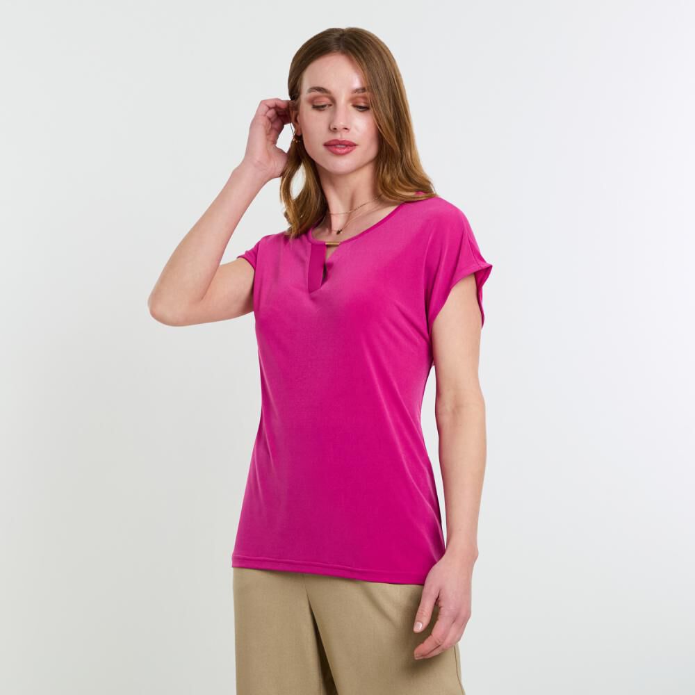 Polera Lisa Manga Corta Cuello V Mujer Lesage image number 2.0