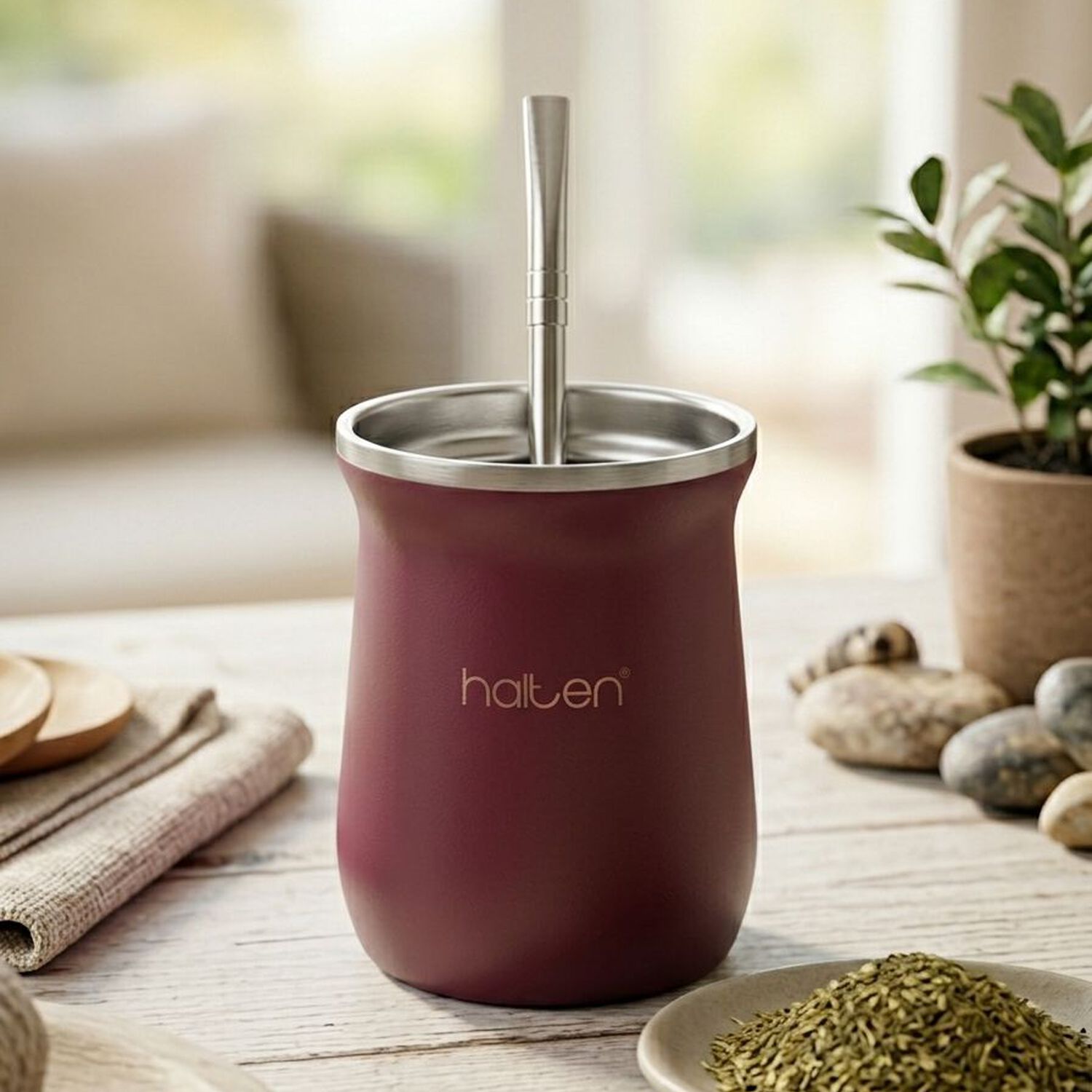 Mate T&eacute;rmico De Acero Inoxidable 300 Ml Con Bombilla Conserva Calor 1 Hora Y Fr&iacute;o 6 Horas Color Burdeo image number 6.0