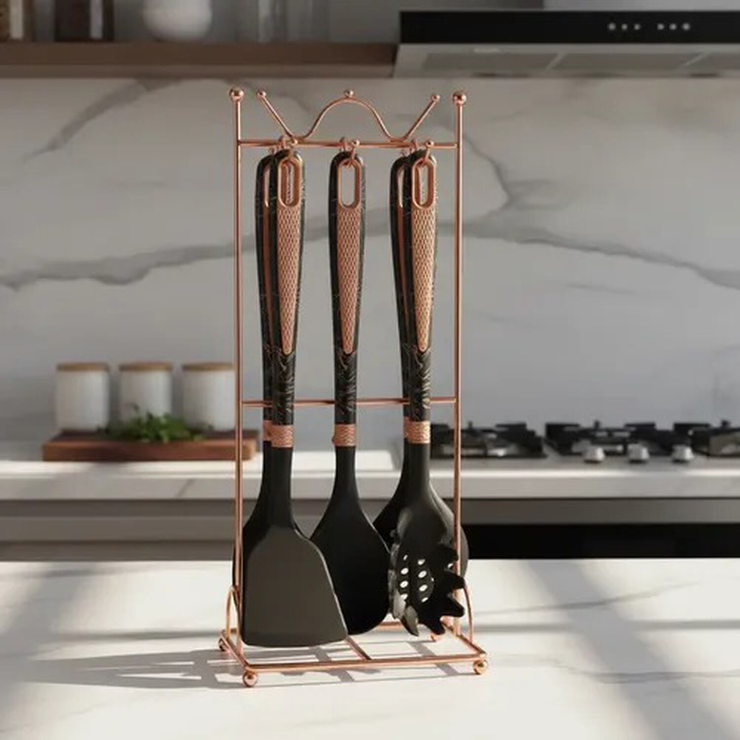 Set Utensilios De Cocina 7 Piezas Con Soporte Negro Marble image number 2.0