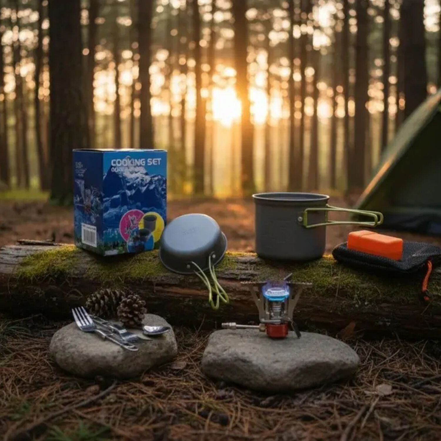Set Ollas Camping Con Cocinilla Cubiertos 7 Piezas Acampada image number 9.0