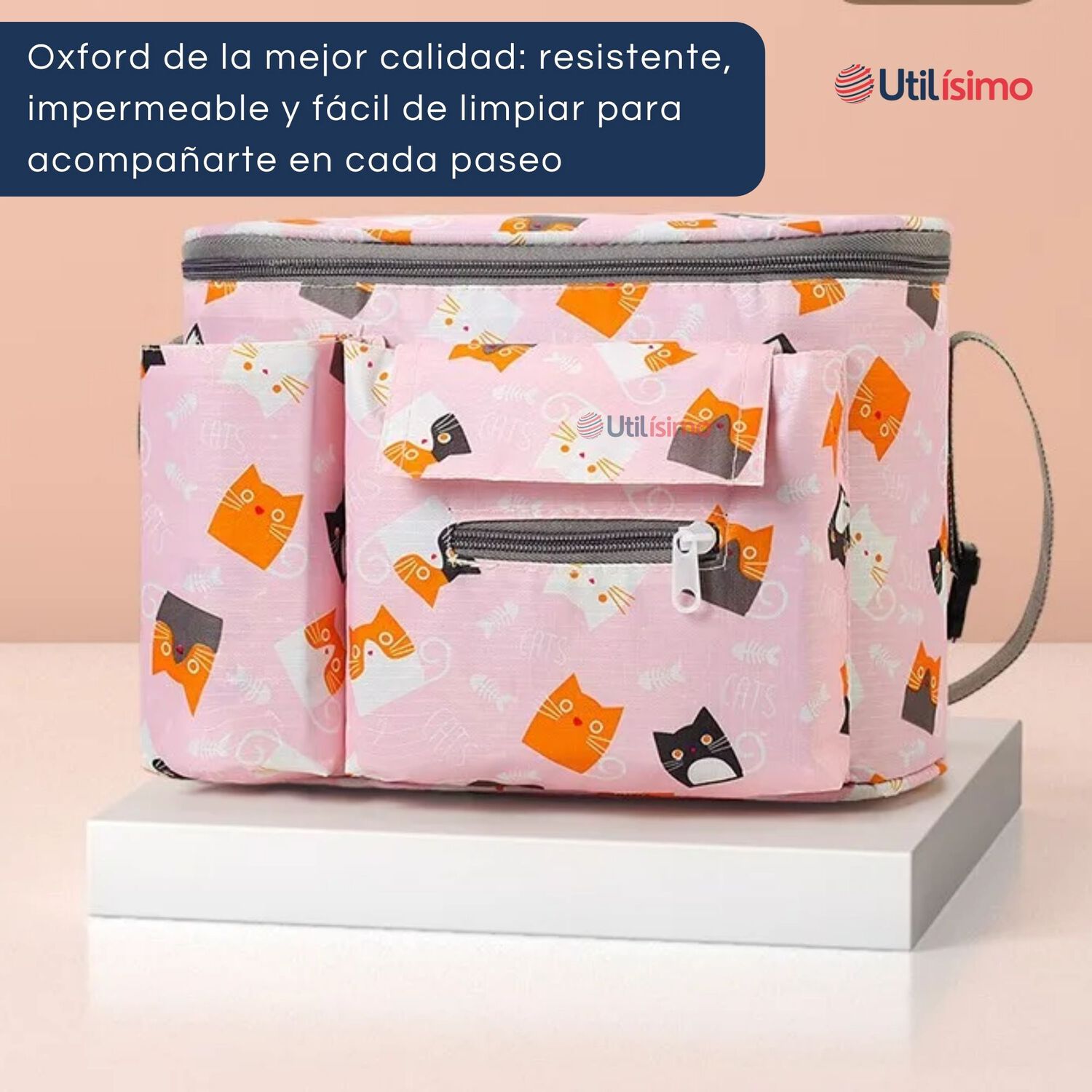 Bolso Maternal Mochila Para Coche Pa&ntilde;alera Beb&eacute; Pink Gatos image number 5.0