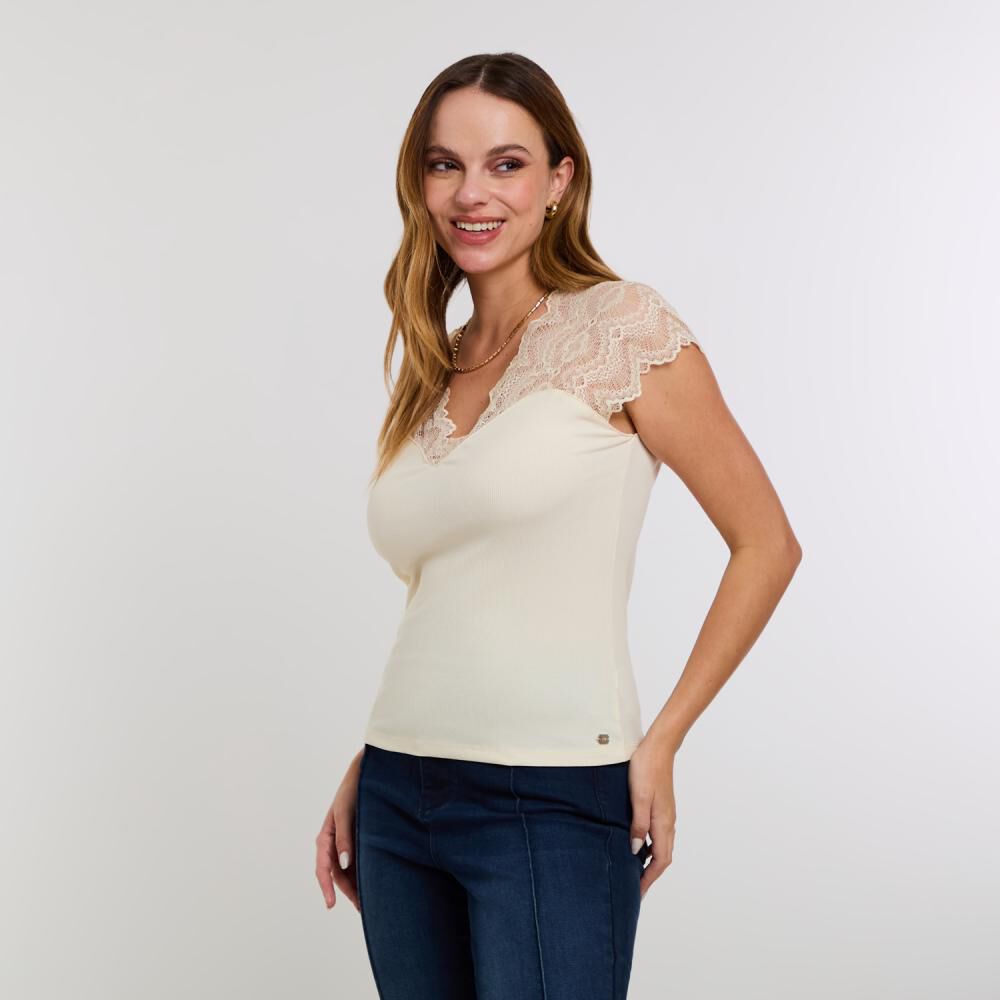 Polera Brib Aplicación Lace Sin Manga Cuello Escotado Mujer Kimera image number 2.0