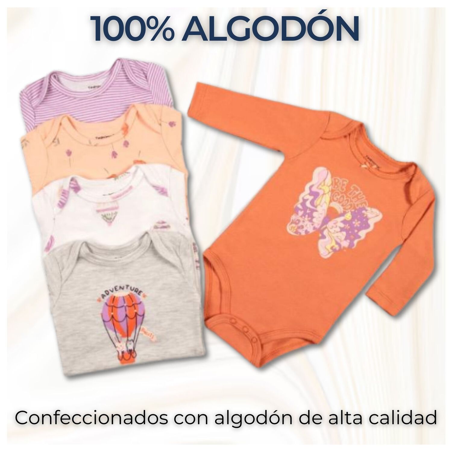 Pack 5 Bodys Ni&ntilde;a Manga Larga Tedmimak 100% Algod&oacute;n Cute Mariposas image number 1.0