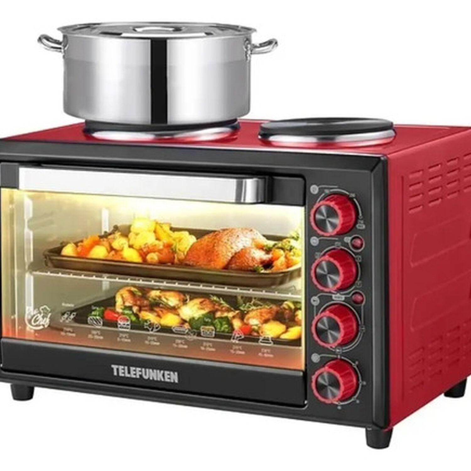 Horno Electrico 2 En 1 Con Encimera Telefunken Tfe552ca Rojo Con Negro 55 Litros image number 1.0