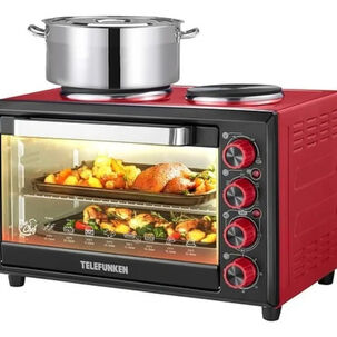 Horno Electrico 2 En 1 Con Encimera Telefunken Tfe552ca Rojo Con Negro 55 Litros