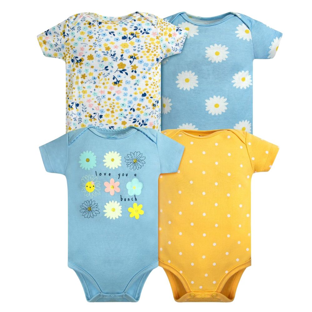 Pack 4 Bodys Niña Manga Corta Tedmimak 100% Algodón Girasoles Amarillo image number 0.0