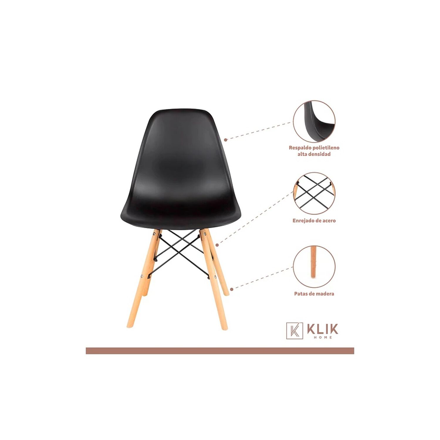 Comedor Mesa De Vidrio N&oacute;rdica 140x90 Cm + 6 Sillas Eames Negras image number 2.0