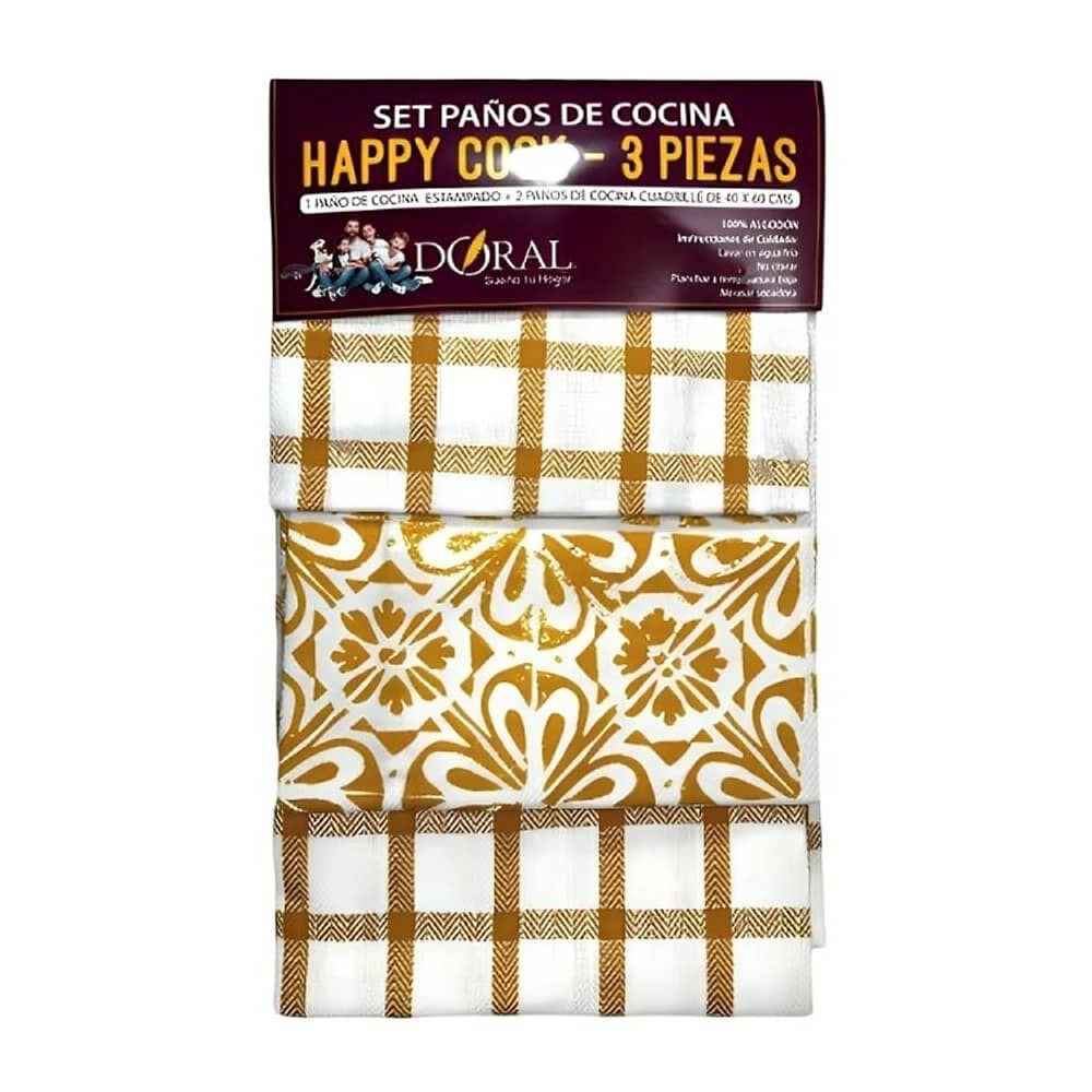 Set 3 Pa&ntilde;os De Cocina Happy Cook Amarillo image number 0.0