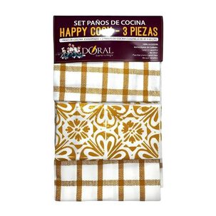 Set 3 Pa&ntilde;os De Cocina Happy Cook Amarillo