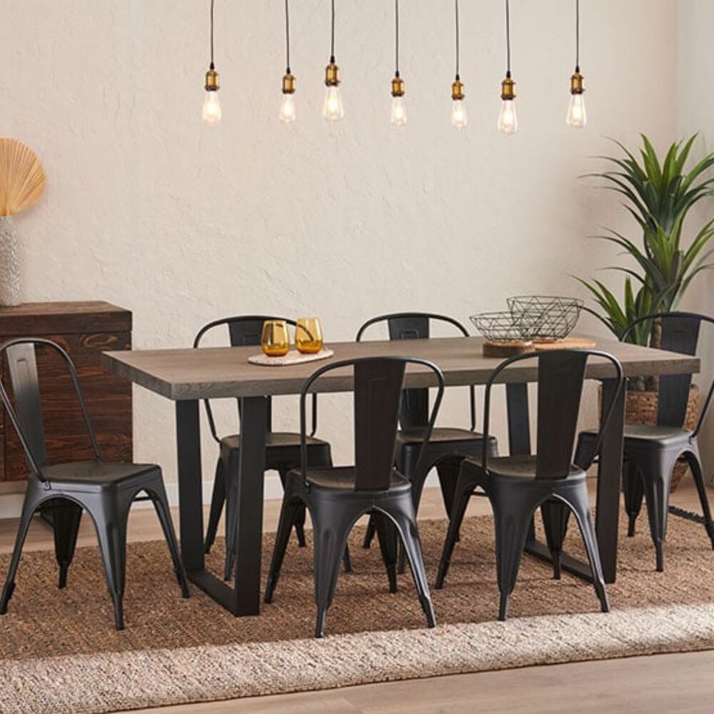 Comedor Industrial 160x90 Madera Oscura Walnut + 6 Sillas Tolix Negras image number 1.0