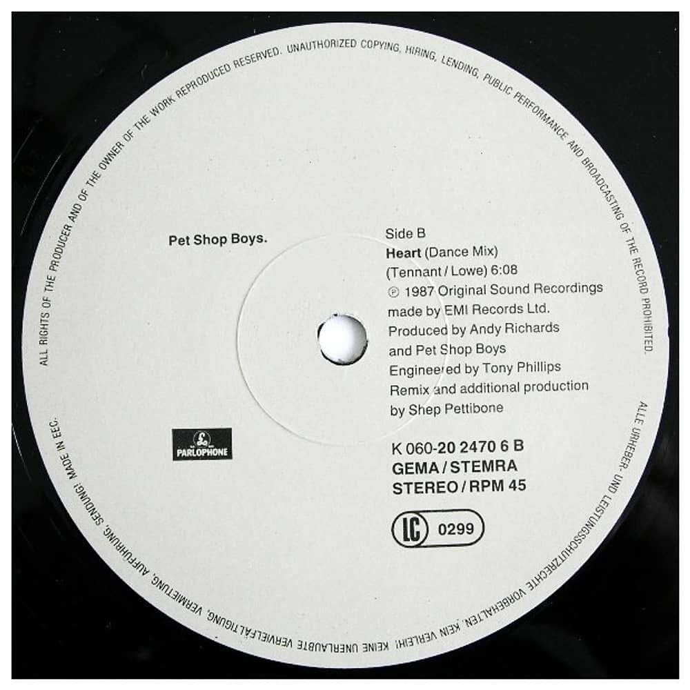 Pet Shop Boys - Heart | 12" Maxi Single Vinilo Usado image number 3.0