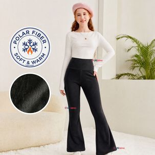 Calza Pantal&oacute;n Palazzo Polar Con Chiporro Ni&ntilde;a Elasticada T&eacute;rmica Negra