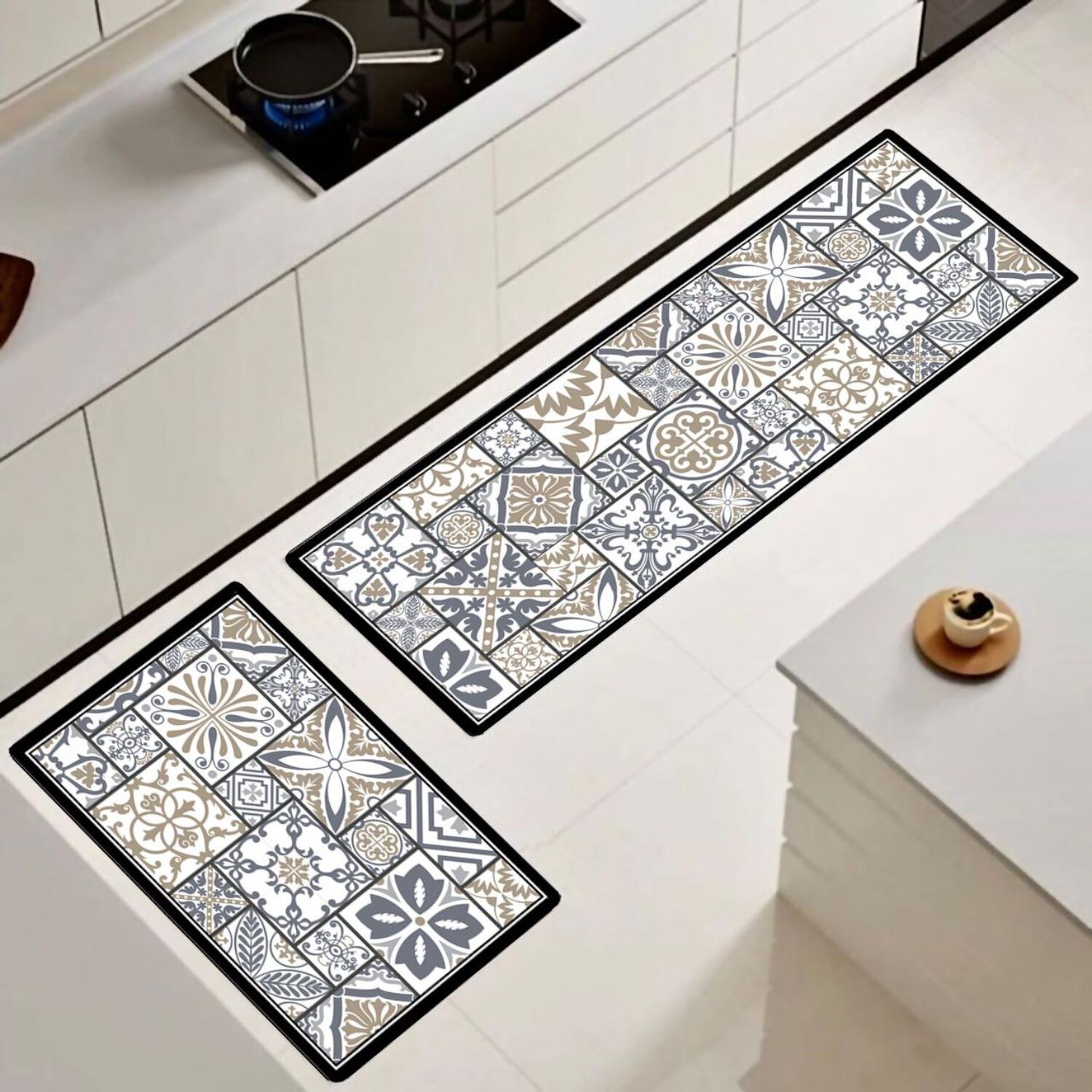 Set De 02 Alfombra De Cocina Impermeable De Cuero Nappa Md04 image number 0.0