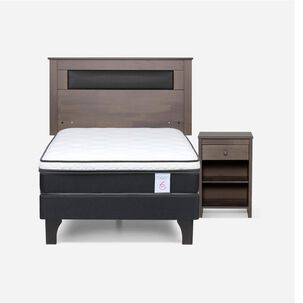 Cama Europea Rosen New Style 6 / 1.5 Plazas / Base Normal  + Set Maderas Ferrara Gris