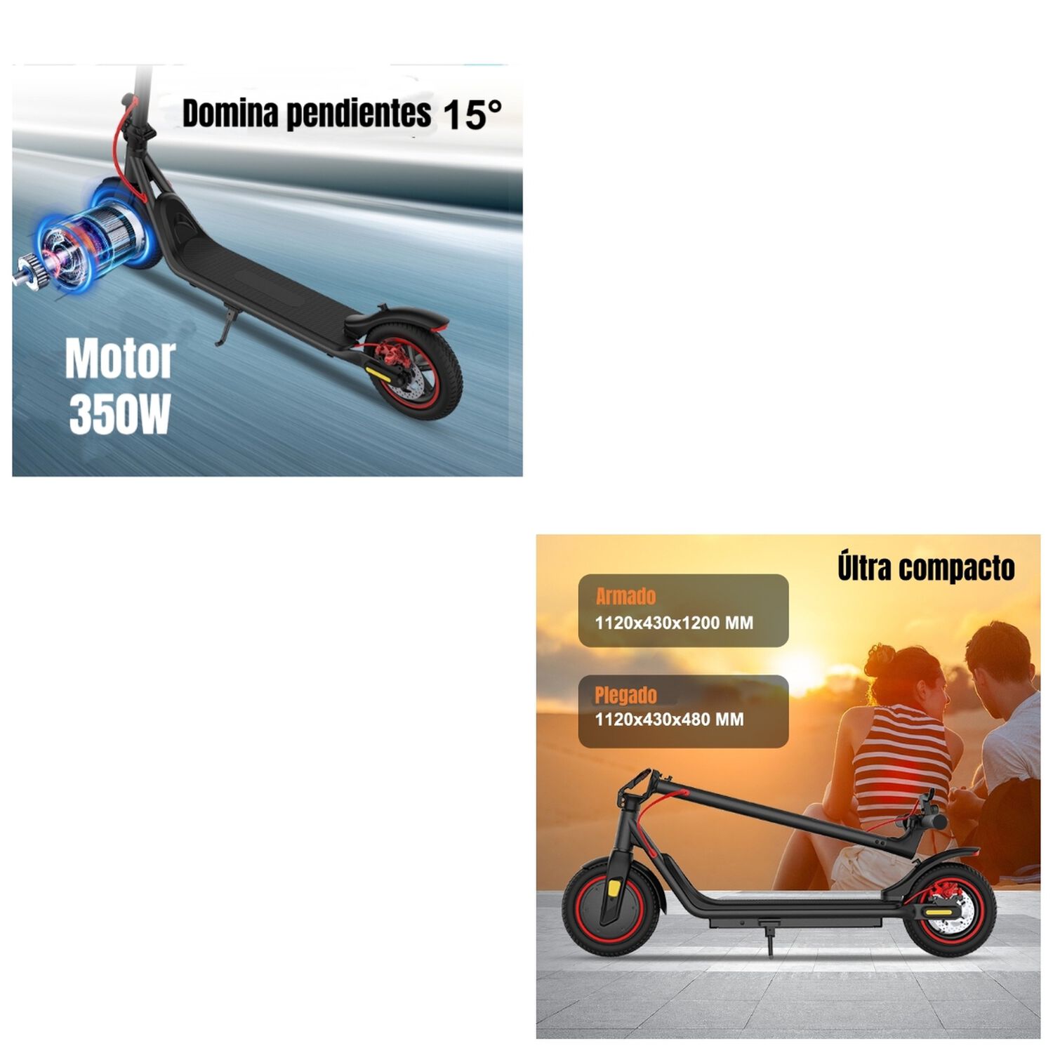 Scooter Adulto El&eacute;ctrico 30km 36v 350w M2 Negro image number 3.0