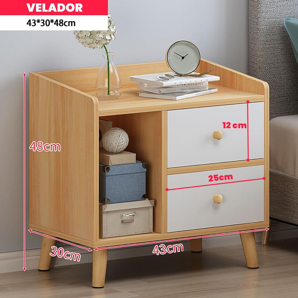 Velador Retro 2 Cajones Marrón Claro 48x30x43 Cm image number 3.0