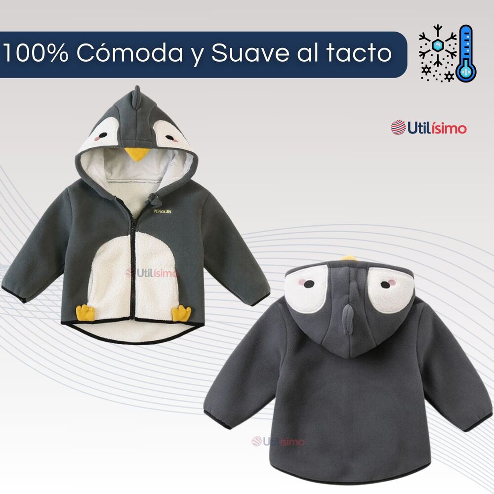 Chaqueta Polar Manga Larga Con Capucha Ni&ntilde;o Negro Pinguino image number 4.0