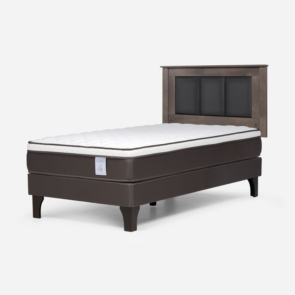 Cama Europea Rosen New Style 4 Plus / 1.5 Plazas / Base Normal  + Respaldo Rachel Gris image number 1.0