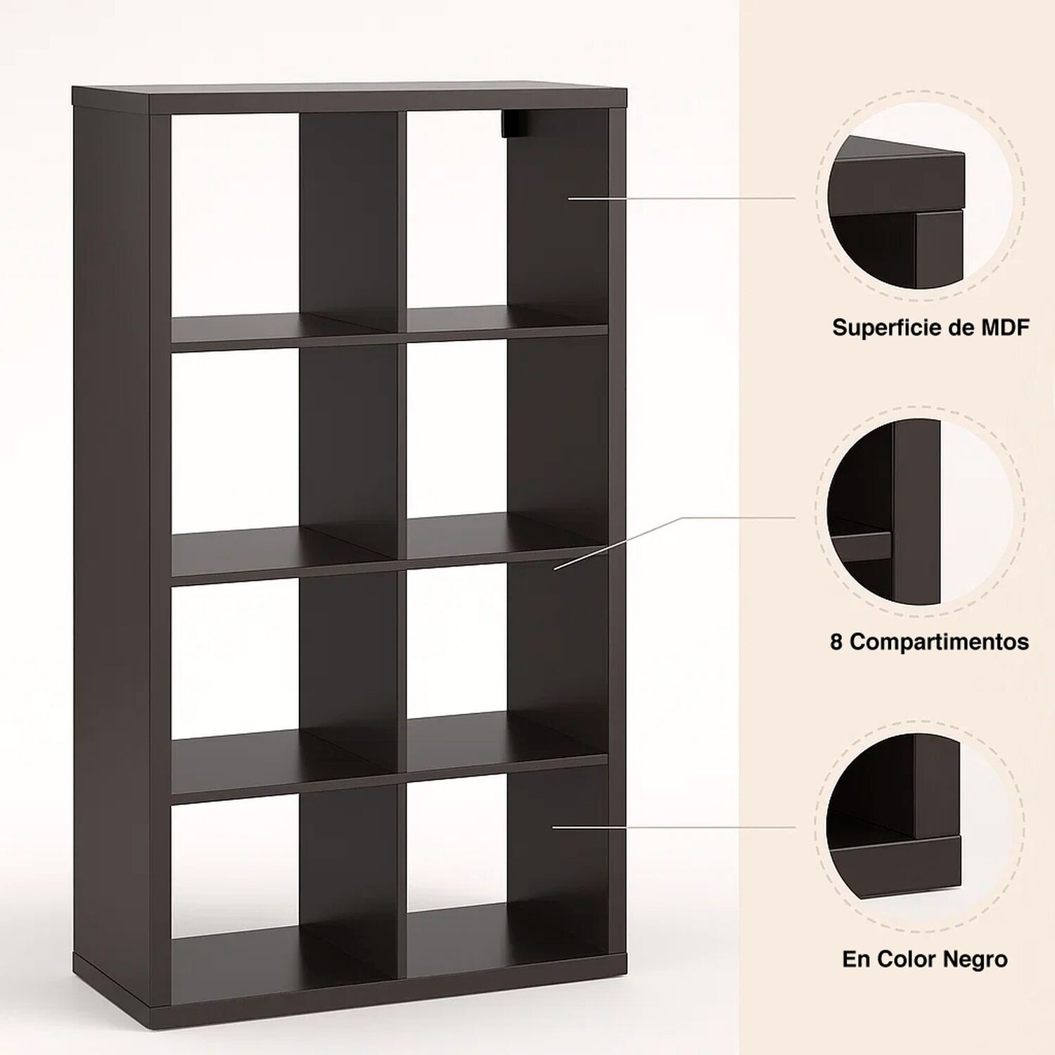 Estante Modular Zyno Con 8 Compartimentos 39x76x146 - Negro image number 4.0