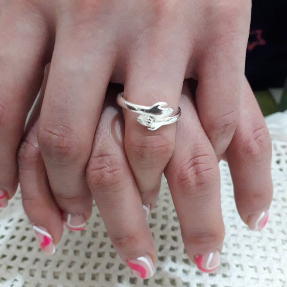 Anillo Abrazo Plata Real Sterlina 925 Abrazo Amor Joyeria Fina Retro Anillo De Moda/talla 8 image number 2.0