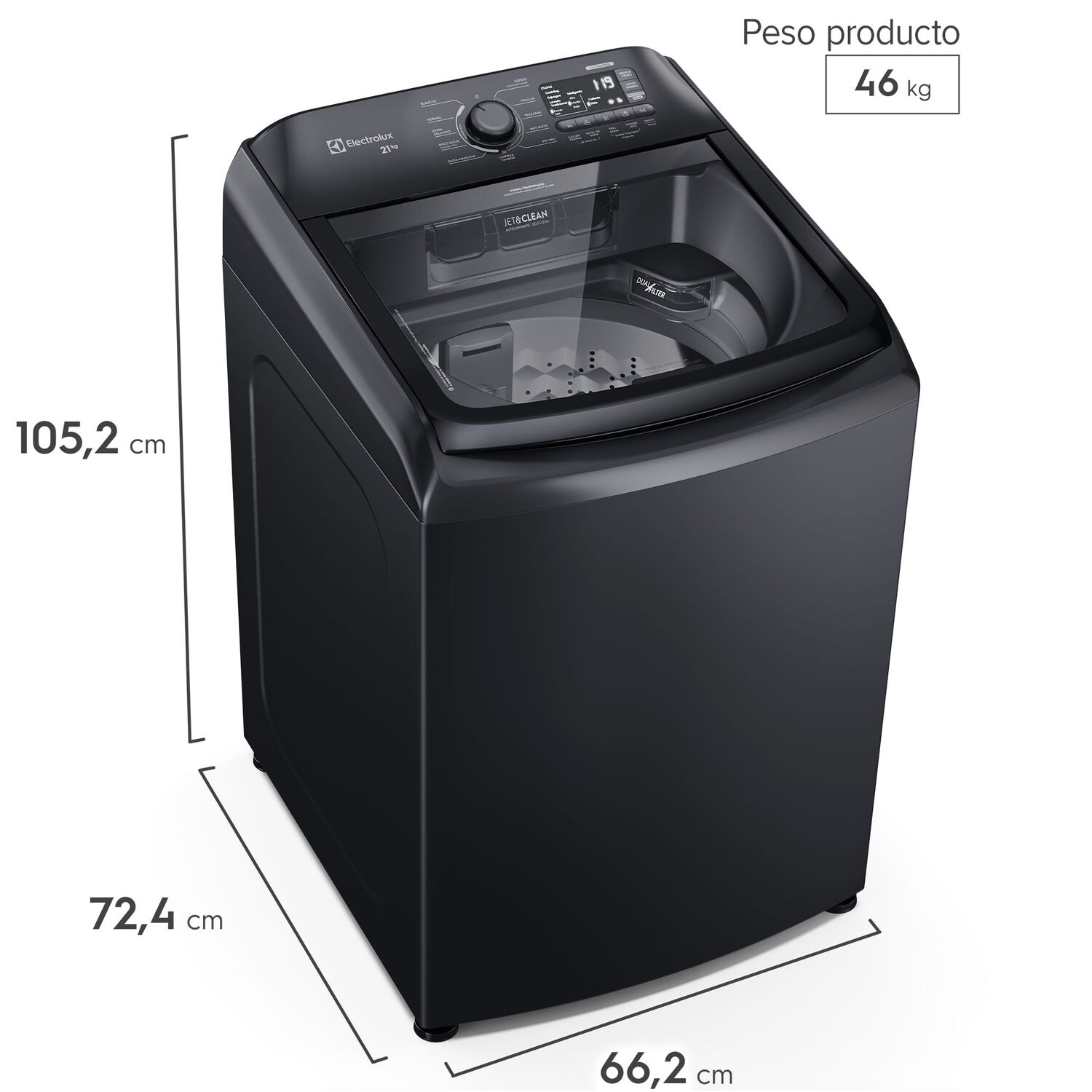Lavadora Autom&aacute;tica 21kg Carga Superior Expert Leb21 Negra image number 2.0
