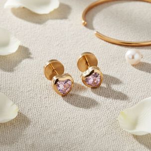 Aros Abridores Coraz&oacute;n 6mm N4 Oro 18k Circ&oacute;n Rosado A Presi&oacute;n Beb&eacute; Ni&ntilde;a Segundo Hoyo