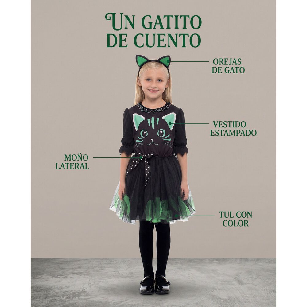 Disfraz Infantil Gato Verde Vestido Ni&ntilde;a image number 8.0