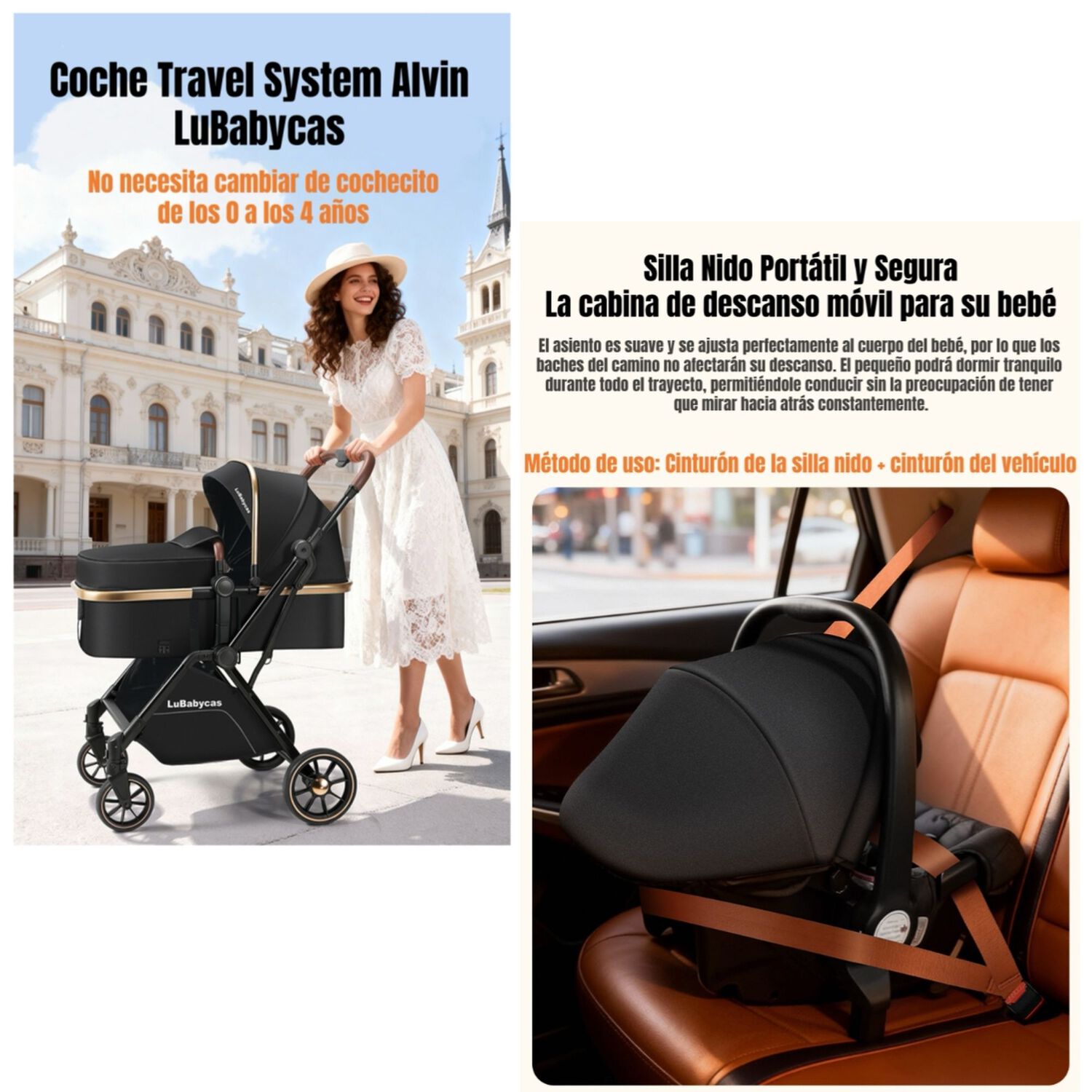 Coche Travel System 0-4 A&ntilde;os Aluminio Alvin Negro Lubabycas image number 8.0