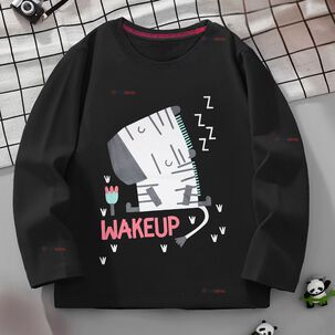 Polera Manga Larga Niña 100% Algodón Zebra Negro Camiseta