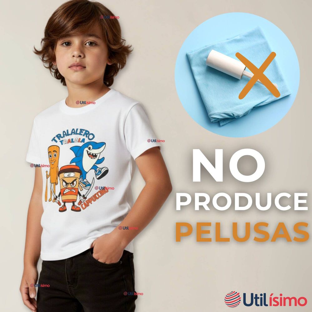 Polera Brainrots 100% Algodón Manga Corta Niño Tralalero Blanco image number 8.0