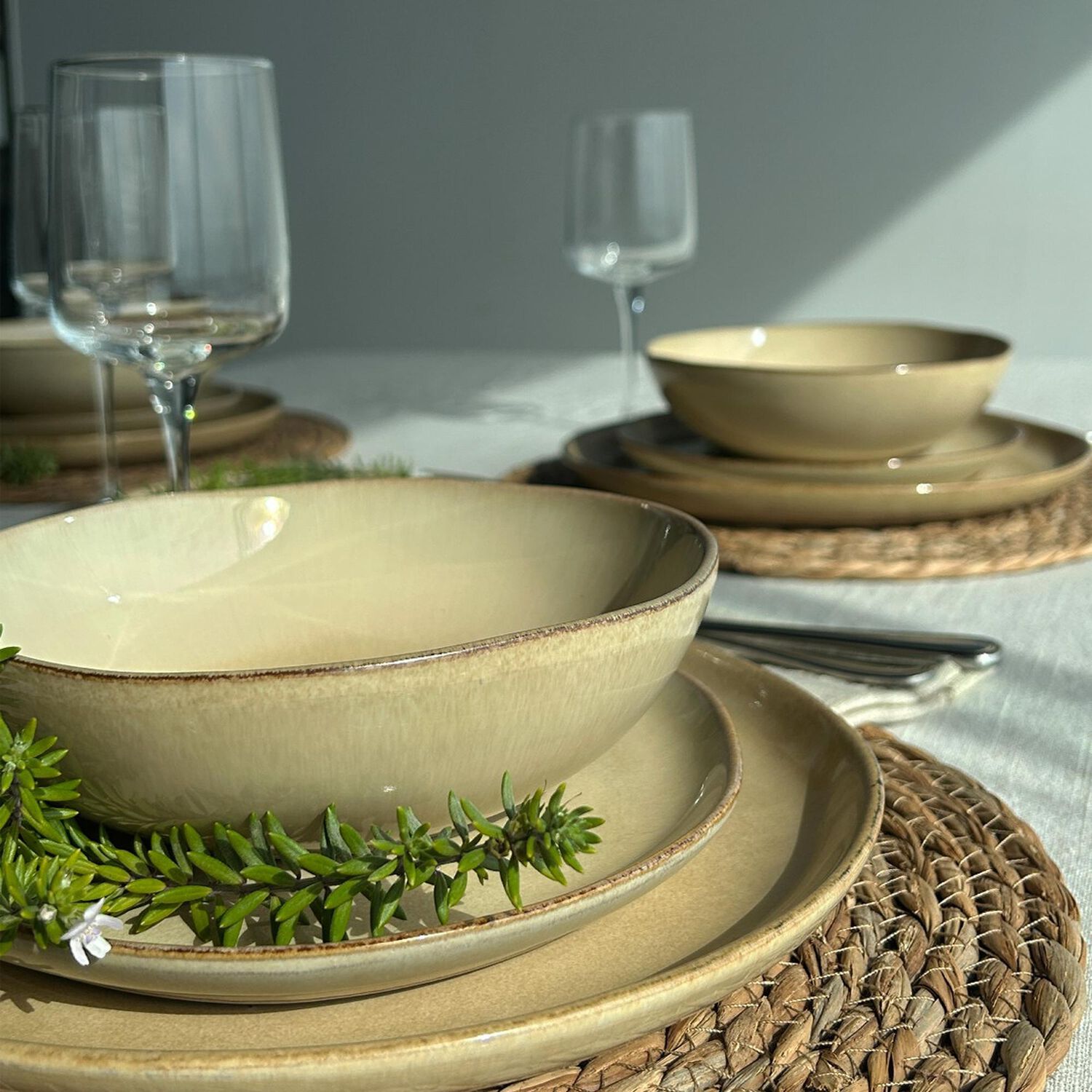 Set De 6 Plato Redondo Ceramica 26 Cm Beige Linea Ekos image number 5.0