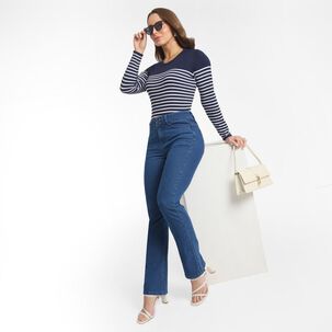 Jeans Botón Con Bolsillo Tiro Medio Regular Mujer Geeps