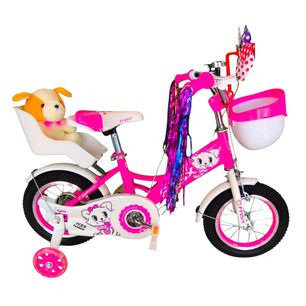 Bicicleta Aro 12 Infantil Con Peluchero Rosada Fnsx