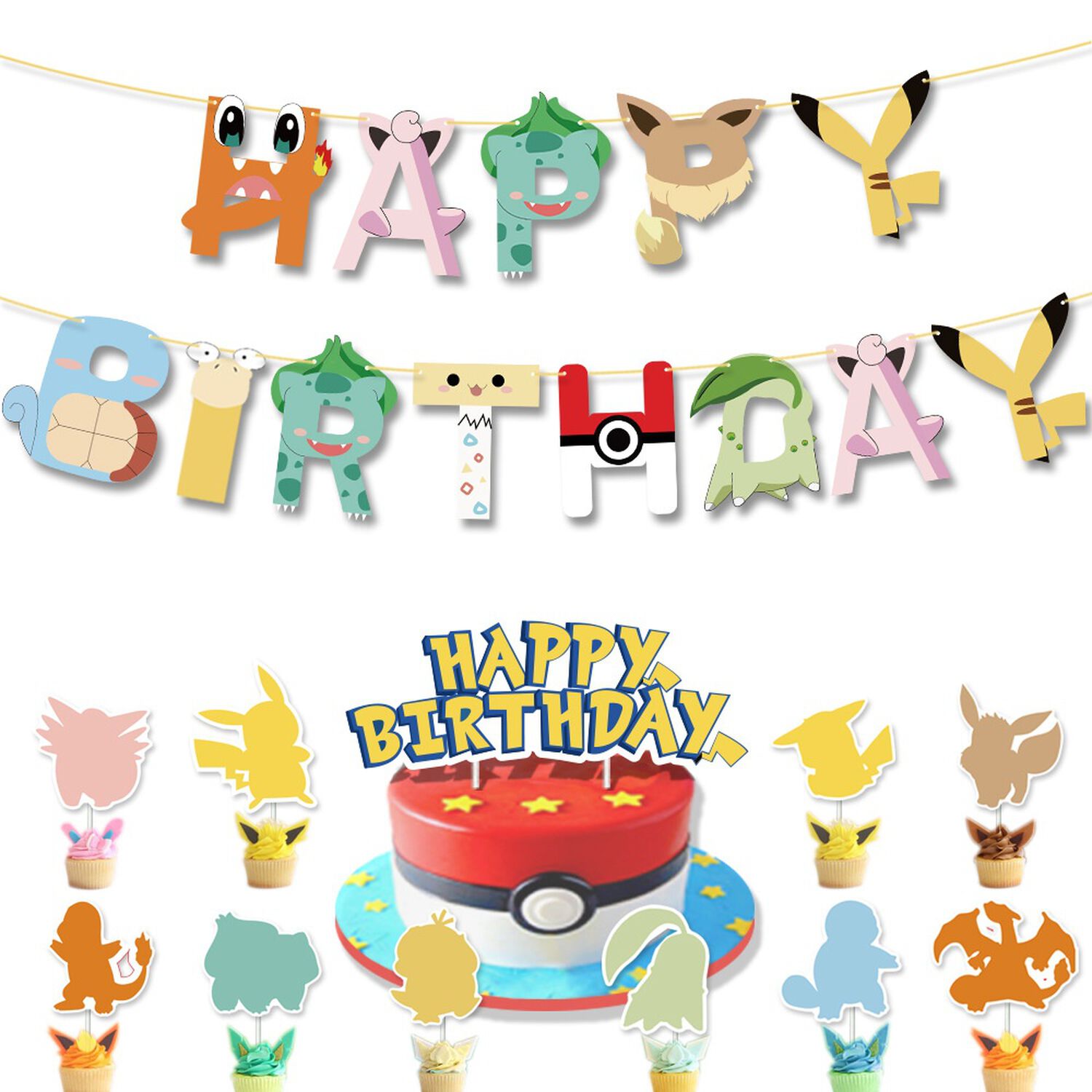 Pack Cumplea&ntilde;os Pokemon Pikachu Globos Toppers Cinta Y Mas image number 0.0