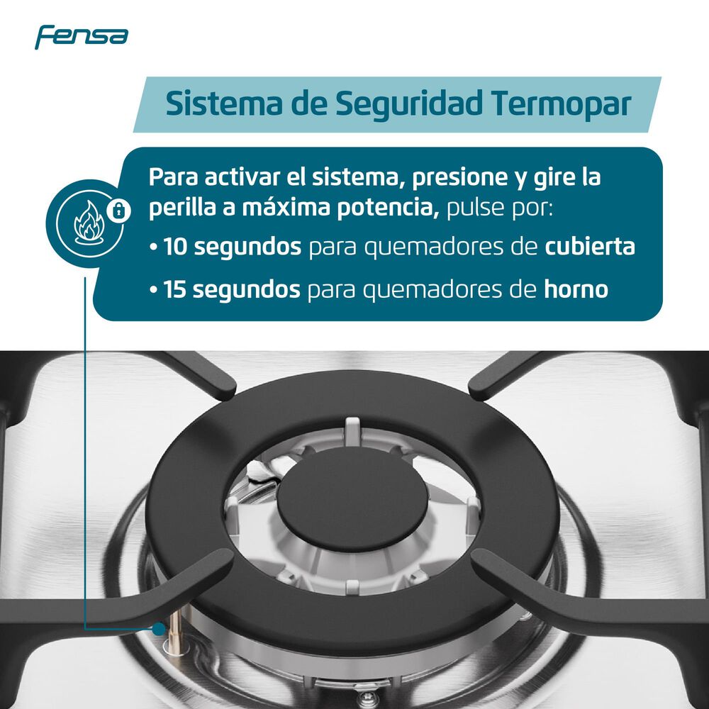 Cocina A Gas 4 Platos Fensa Cubierta Vidrio F 3000 Bt Negra image number 12.0