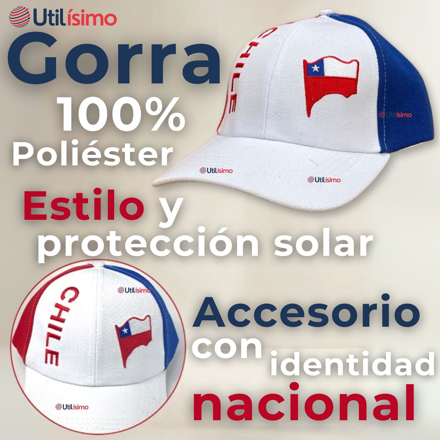 Gorro Jockey Talla &Uacute;nica Alta Calidad Poli&eacute;ster Estampado Chileno image number 1.0