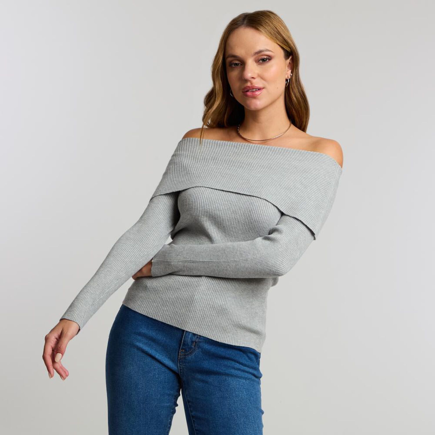 Sweater Manga Larga Hombros Descubiertos Cuello Bardot Mujer Kimera image number 0.0